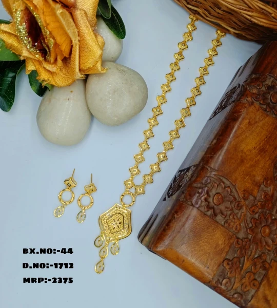 BX-44 One Gram Gold Foaming Dubai Long Necklace Set 0001712