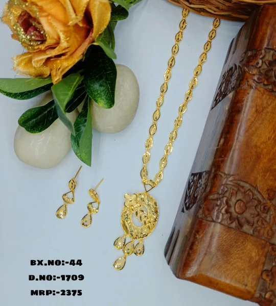 BX-44 One Gram Gold Foaming Dubai Long Necklace Set 0001709