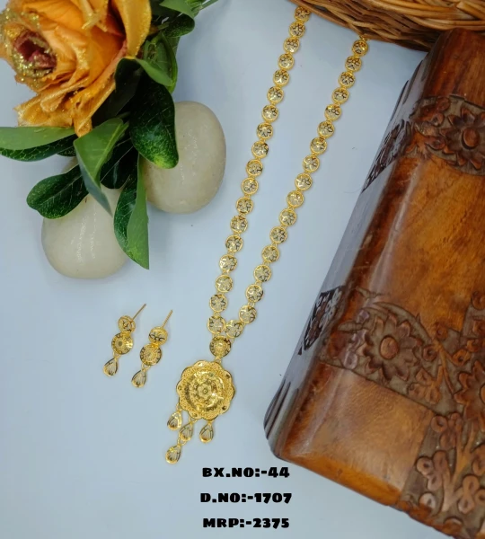 BX-44 One Gram Gold Foaming Dubai Long Necklace Set 0001707