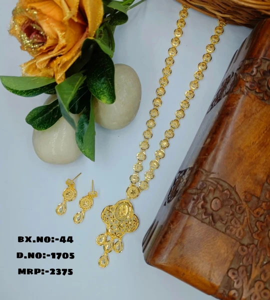 BX-44 One Gram Gold Foaming Dubai Long Necklace Set 0001705