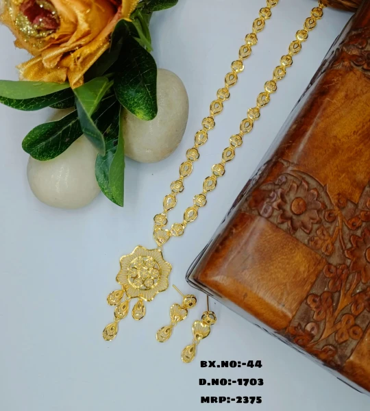 BX-44 One Gram Gold Foaming Dubai Long Necklace Set 0001703